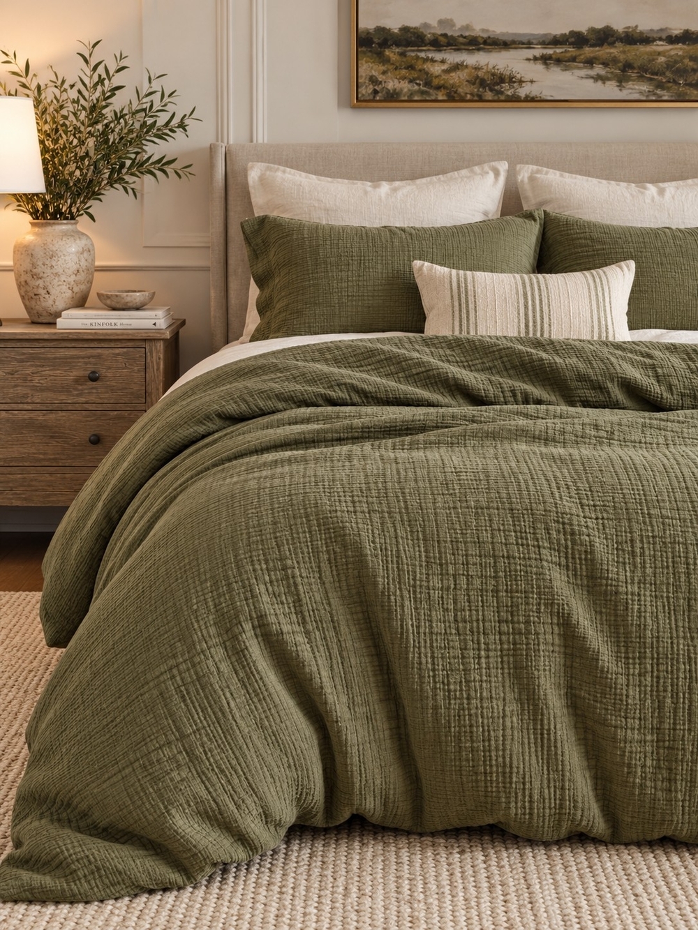 Quince Organic Cotton Gauze King Cal King Duvet Cover Olive Green